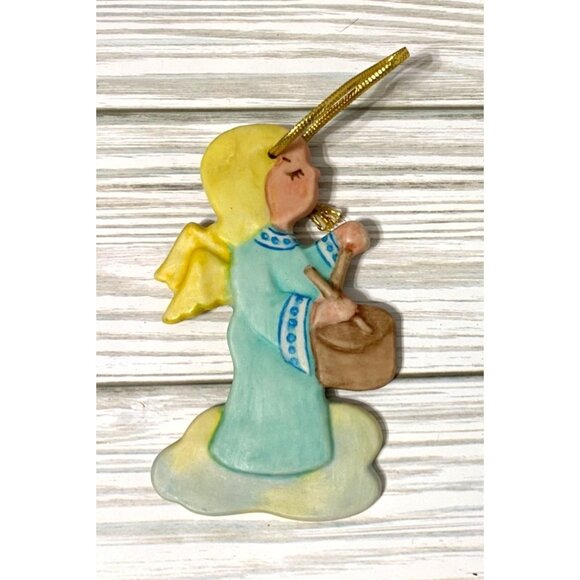 Vintage Italian Angel Drummer Drumming Buon Natale Porcelain 4" - Picture 1 of 4